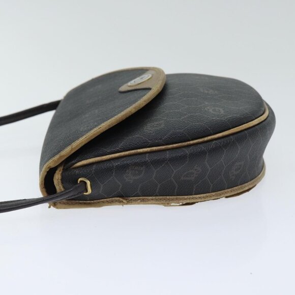 Christian Dior Honeycomb Canvas Shoulder Bag PVC Leather Black Gold Auth - Picture 5 of 15